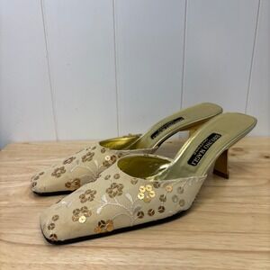 Bruno Magli Womens Quiet Luxury Silk Embroidered Mule Heels 41 Old Hollywood